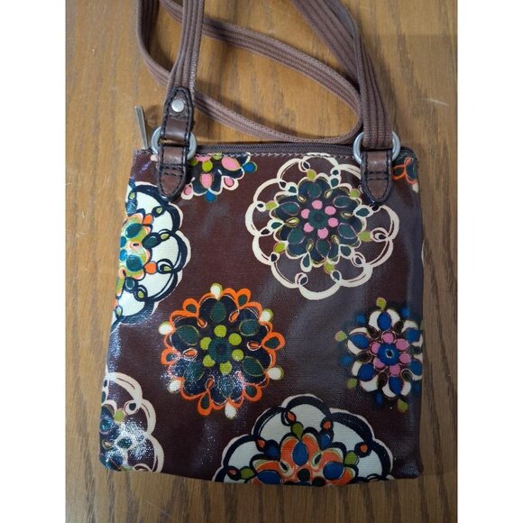 Fossil Key-Per Small Brown Floral Crossbody Bag With Adjustable Strap & Zip Clos - Picture 2 of 7